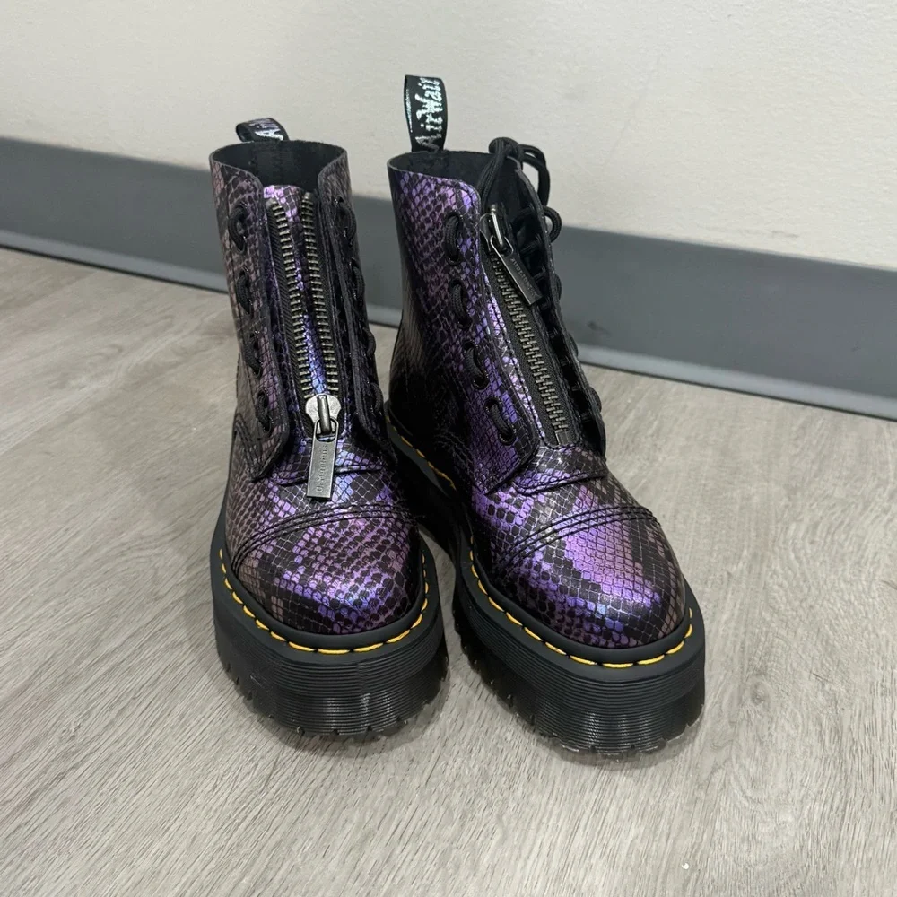 Dr Marten Platform Boots Sinclair Combat Zip in Snake Embossed Metallic